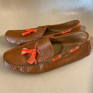 barneys New york co-op driving neon tassel moccasins brown leather men 9.5 m
